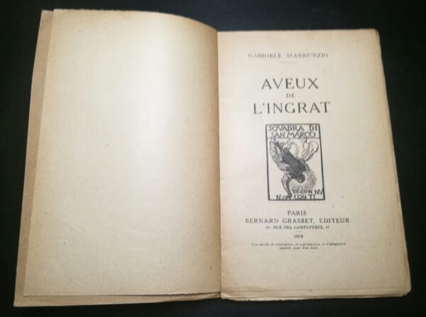 D'Annunzio Gabriele - Aveux de l’Ingrat -  Bernard Grasset éditeur, 1919 - immagine 2