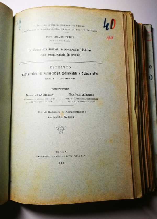 Eduardo Filippi - Raccolta di 70 Opuscoli-Estratti di Farmacologia 1888-1935 - immagine 4