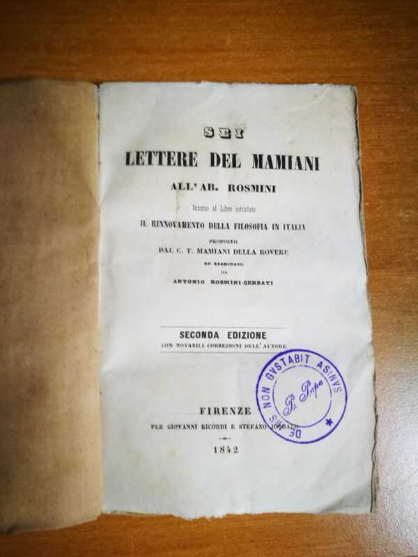 Sei lettere del Mamiani All' Ab. Rosmini - immagine 2