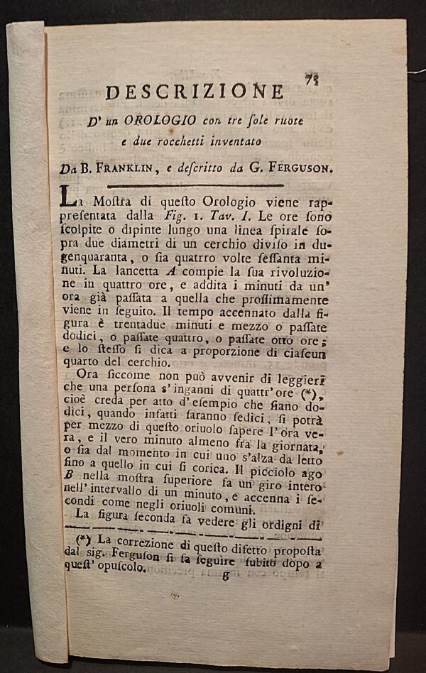 B. Franklin e G. Ferguson Descrizione d’un Orologio - immagine 2