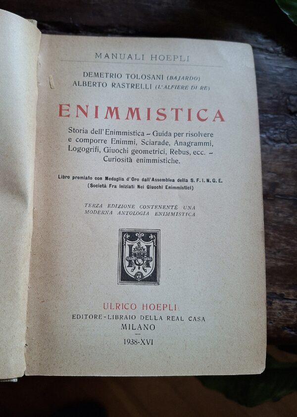 D. Tolosani (Bajardo) – A. Rastrelli (L’Alfiere di Re) - Enimmistica – Hoepli, 1938 - immagine 3