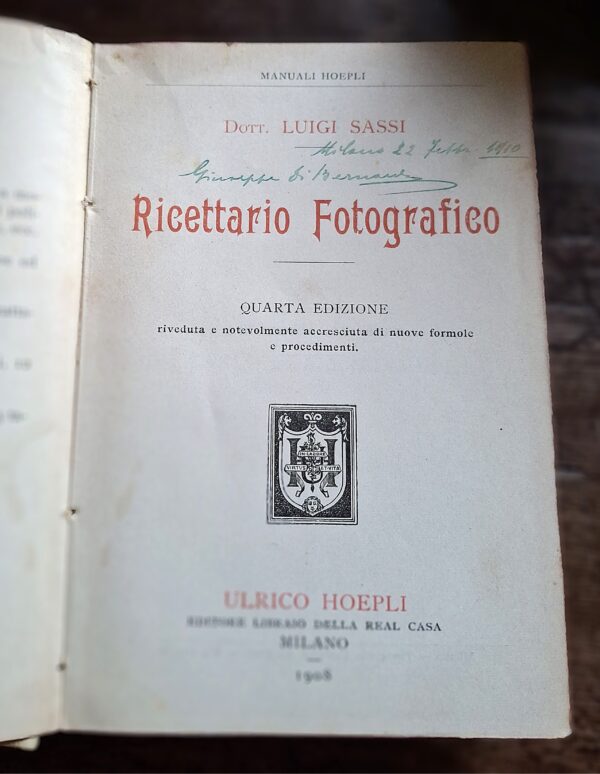 Luigi Sassi - Ricettario Fotografico -  Hoepli, 1908 - immagine 3