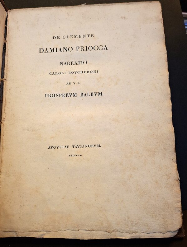 De Clemente Damiano Priocca narratio Caroli Boucheroni ad V. A. Prosperum Balbum -1815