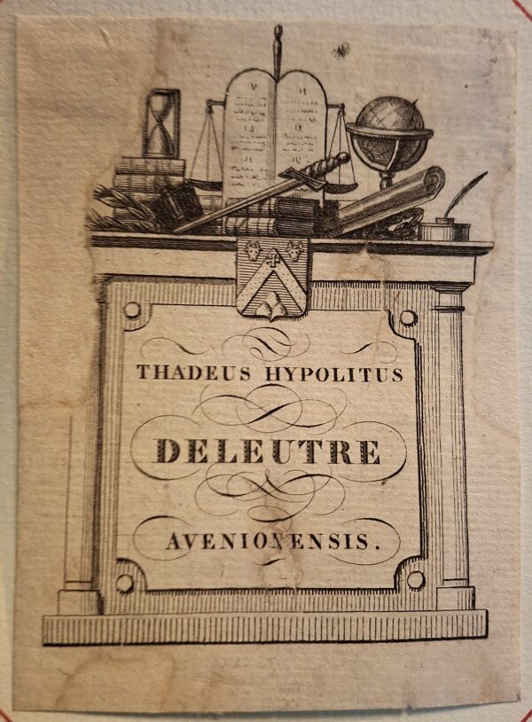 Ex-libris di Thadeus Hypolitus Deleutre (Avignonensis) - Francia - Prima metà del XIX secolo