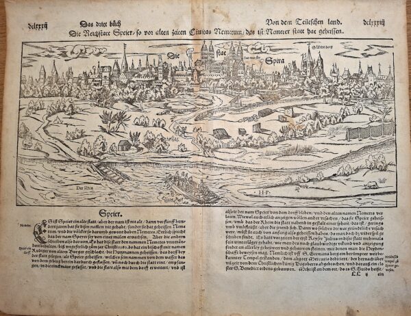 Sebastian Münster – Veduta della città di Spira (Speyer) – Cosmographia, 1578