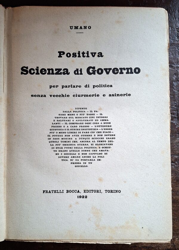 Positiva scienza di governo per parlare di politica senza vecchie ciurmerie e asinerie. - immagine 4
