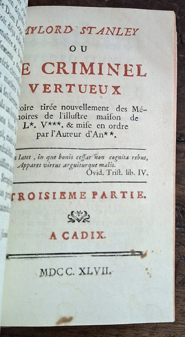 Mylord Stanley, ou le criminel vertueux, À Cadix [ma probabilmente Parigi], 1747 - immagine 2