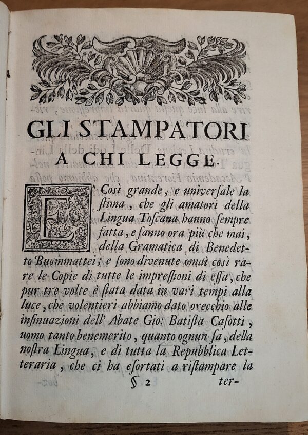 Benedetto Buommattei - Della lingua toscana - Firenze, Stamperia di S.A.R. Jacopo Guiducci e Santi Franchi, 1714 - immagine 6