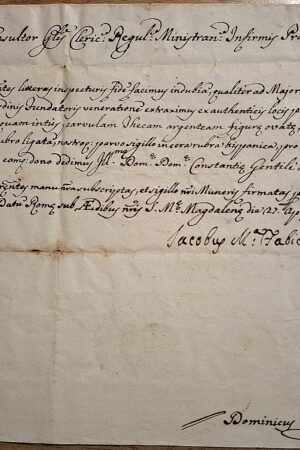 Certificato di autenticità di reliquia del Beato Camillo de Lellis - Roma, 12 aprile 1745 (Ordine Camilliano ?)