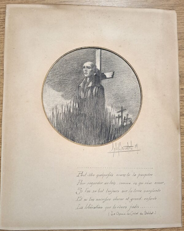 Disegno originale a matita “Le Chemin de Croix du Soldat” di Jules Sourbat (firmato e datato 1919) - immagine 4