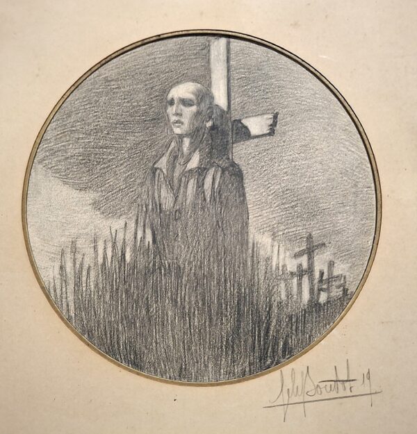 Disegno originale a matita “Le Chemin de Croix du Soldat” di Jules Sourbat (firmato e datato 1919)