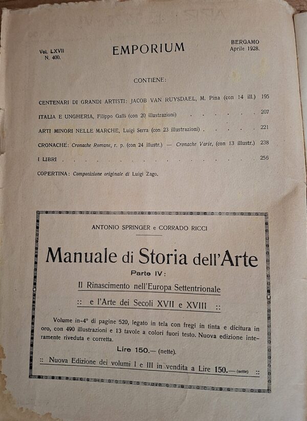 EMPORIUM Rivista mensile illustrata d’arte e di coltura  Anno XXVII, Vol. LXVII, N. 400 – Aprile 1928 - immagine 2