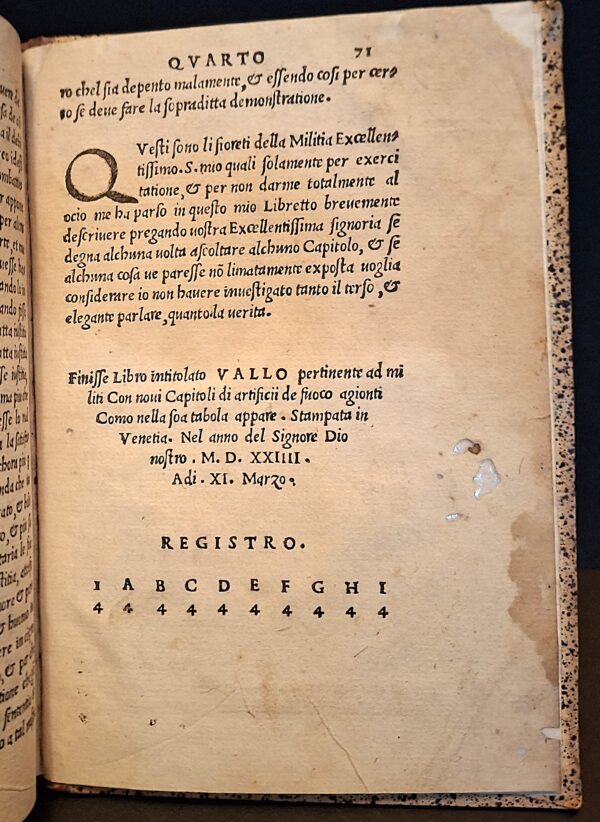 Vallo libro contenente appertinente ad Capitani, ritenere & fortificare una Città con bastioni (Venezia, 11 marzo 1524) - immagine 6
