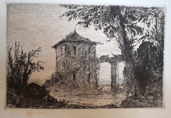 Gilberto Borromeo  -  Rovine sull’Isola Madre (Lago Maggiore) - Incisione