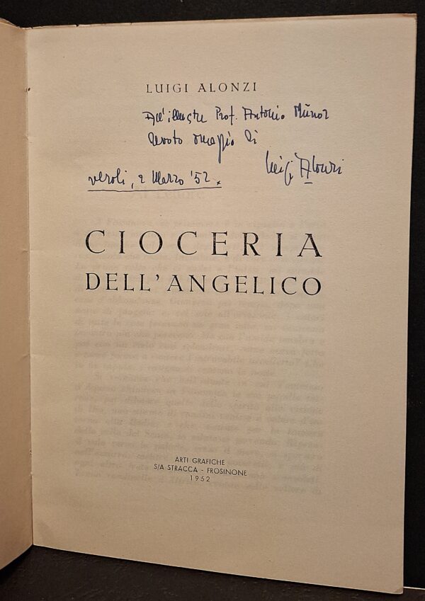 Luigi Alonzi - Cioceria dell’Angelico - Frosinone, Arti Grafiche S/A Stracca, 1952