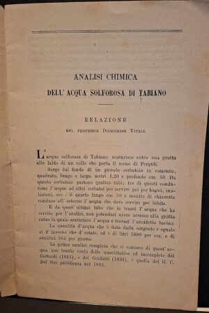 Dioscoride Vitali - Analisi chimica dell’acqua solforosa di Tabiano - Parma o area emiliana, [s.d., ma 1870 ca.]