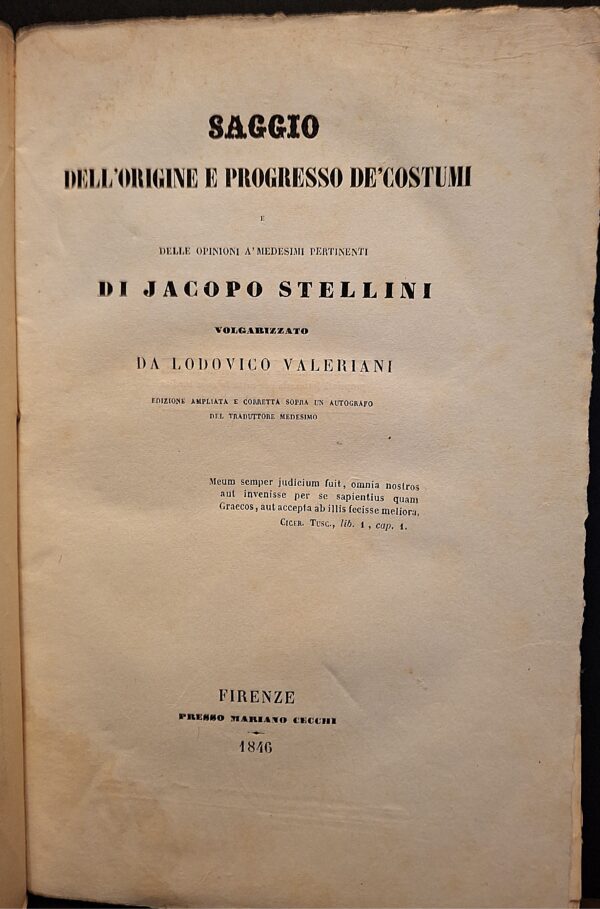 Jacopo Stellini - Saggio dell’origine e progresso de’ costumi e delle opinioni a’ medesimi pertinenti, Firenze, 1846 - immagine 4
