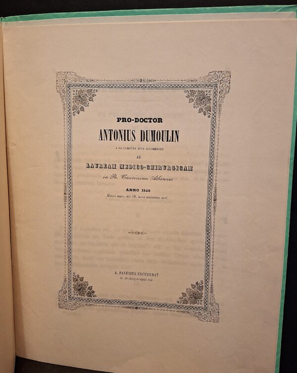 Ex Chirurgia Theorico-Practica. De Vulneribus Abdominis... Ad Lauream Medico-Chirurgicam in Re. Cæsarienæ Athenæo Anno 1848