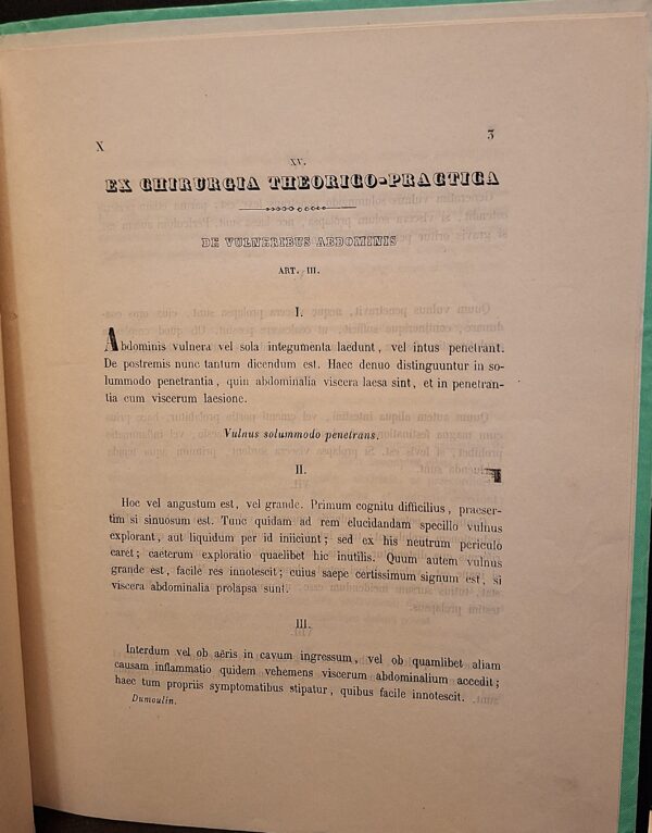 Ex Chirurgia Theorico-Practica. De Vulneribus Abdominis... Ad Lauream Medico-Chirurgicam in Re. Cæsarienæ Athenæo Anno 1848 - immagine 2