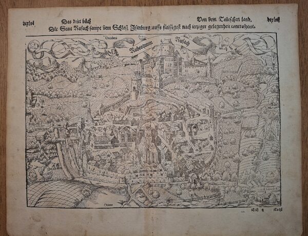 Sebastian Münster (1488–1552) - Veduta di Butach (Butzach) – ca. 1550