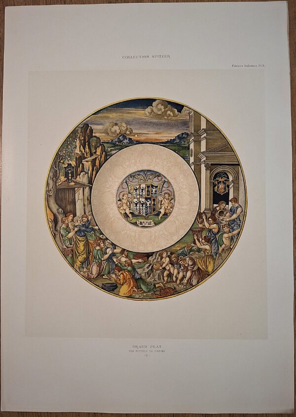 Collection Spitzer – Faïences Italiennes, Pl. IX - Grand Plat par Niccolò da Urbino – Cromolitografia a colori – Parigi, (ca. 1880–1890)