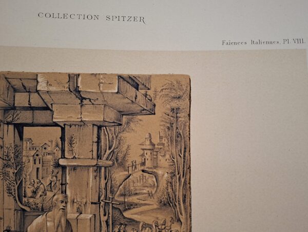 Collection Spitzer – Faïences Italiennes, Pl. VIII  Saint Jérôme (Forlì) - Assiette Plate (Deruta) - Cromolitografia a colori - Parigi, (ca. 1880–1890) - immagine 4