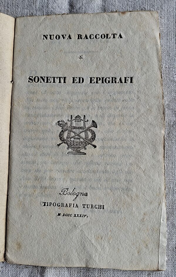 Nuova raccolta di Sonetti ed Epigrafi - Bologna, Tipografia Turchi, 1834 - immagine 3