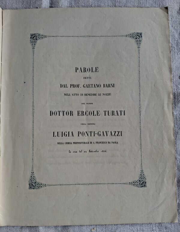 Prof. Gaetano Barni... nozze del signor Dottor Ercole Turati colla signora Luigia Ponti-Gavazzi nella chiesa prepositurale di S. Francesco da Paola, 22 sett. 1856 - immagine 2