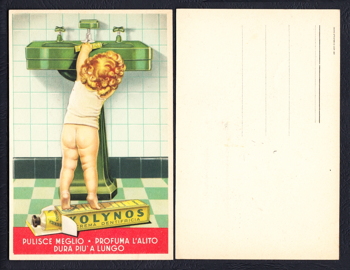 KOLYNOS – Bambino al lavabo - Cartolina Pubblicitaria Italiana