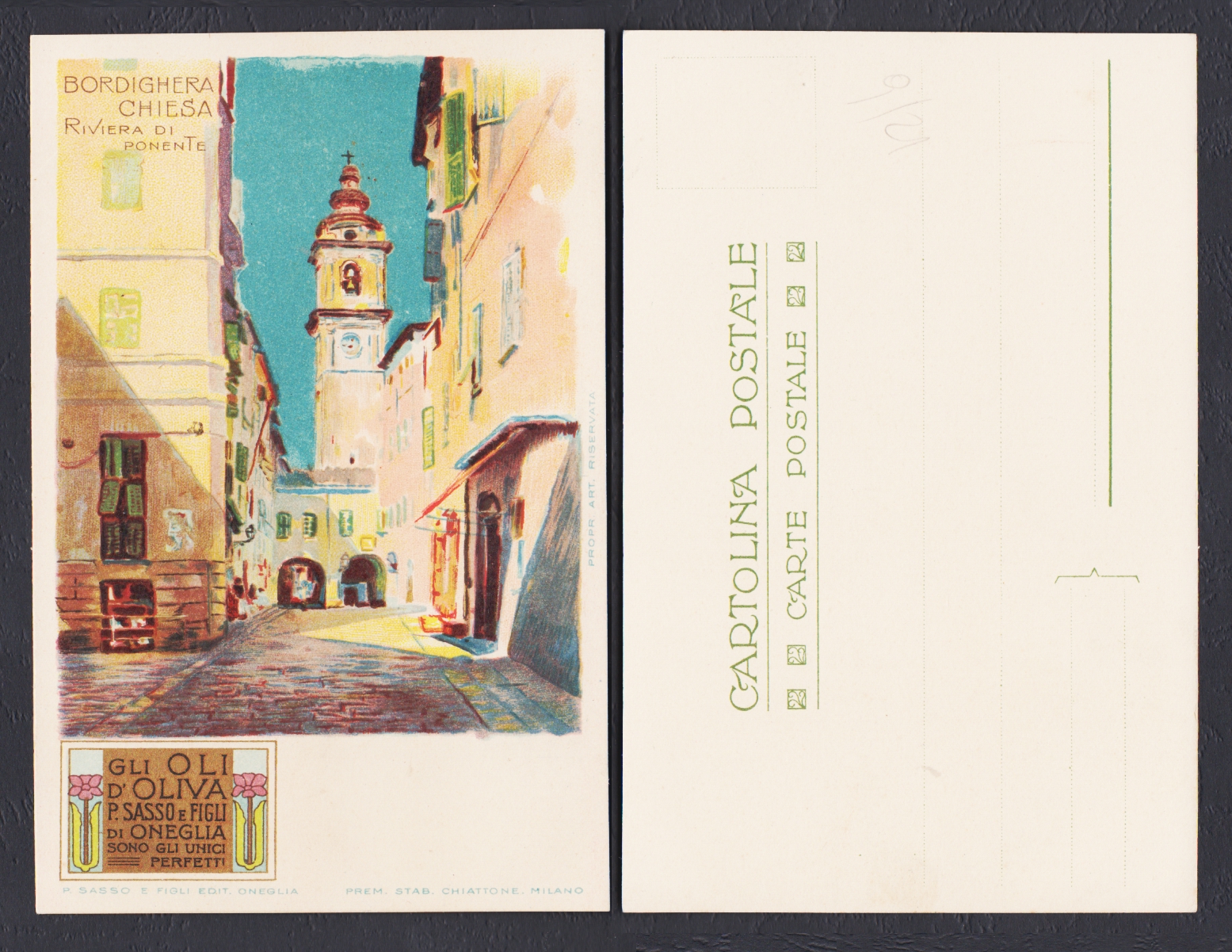 Serie di 7 cartoline pubblicitarie Olio Sasso – Vedute della Riviera ligure - immagine 2