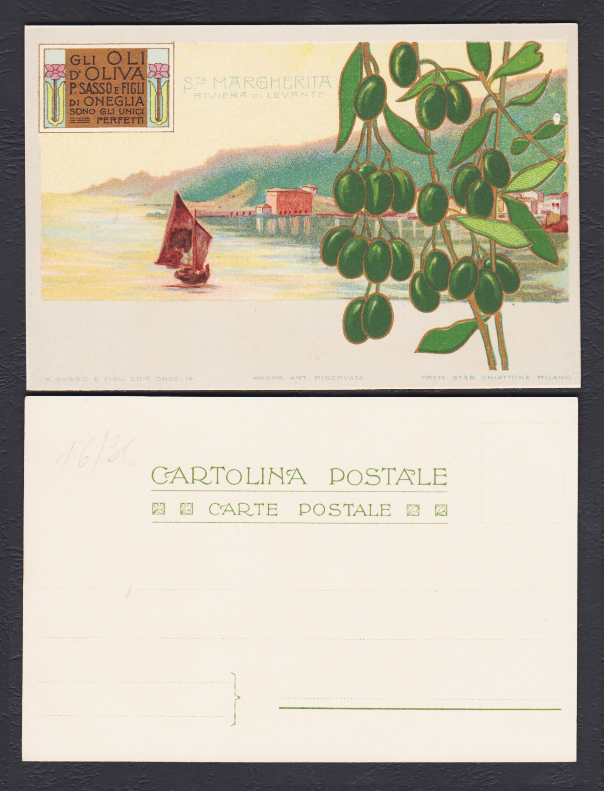 Serie di 7 cartoline pubblicitarie Olio Sasso – Vedute della Riviera ligure - immagine 5