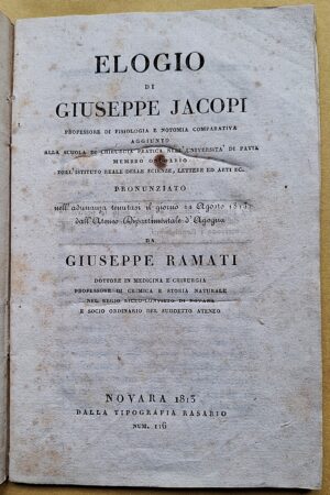 Giuseppe Ramati, Elogio di Giuseppe Jacopi, Novara, Tipografia Rasario, 1813